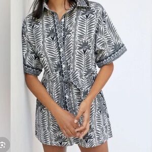 OMIKA Anthropologie Monochrome Leaf Print Dress